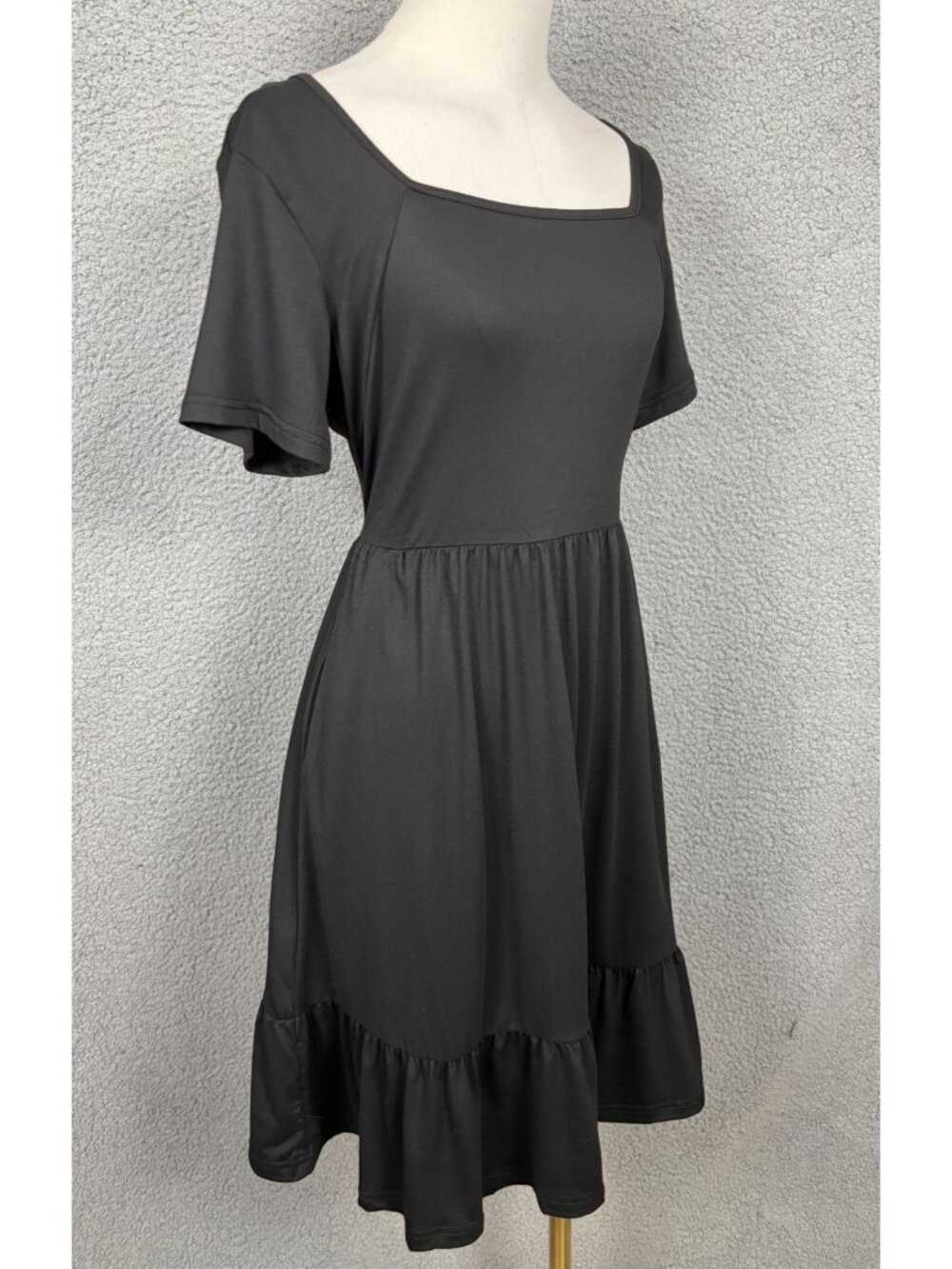 AUSELILY Women's Tank Dress Square Neckline Ruffle Hem Black Small New With Tags - Picture 3 of 8